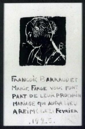 Hochzeitsanzeige von Barraud für seine Hochzeit mit Marie Farge