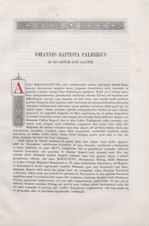 Johannes Baptista Palmerius iis qui lecturi sunt salutem