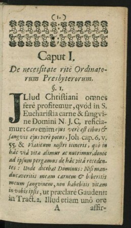 Caput I. De necessitate rite Ordinatorum Presbyterorum.