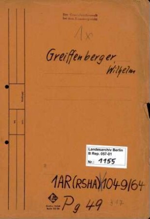 Personenheft Wilhelm Gräffenberger (*26.02.1900), SS-Sturmbannführer