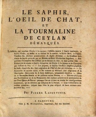 Le Saphir, L'Oeil De Chat Et La Tourmaline De Ceylan Démasqués