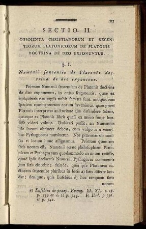 Sectio II. Commenta Christianorum Et Recentiorum Platonicorum De Platonis Doctrina De Deo Exponuntur.