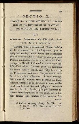 Sectio II. Commenta Christianorum Et Recentiorum Platonicorum De Platonis Doctrina De Deo Exponuntur.