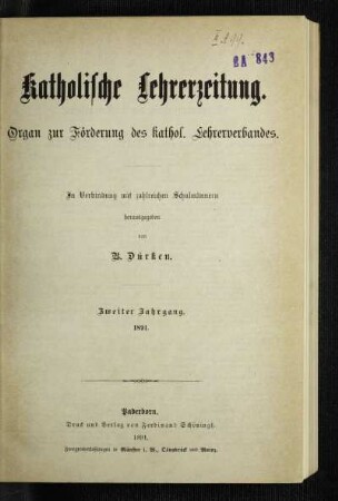 2: Katholische Lehrerzeitung - 2.1891