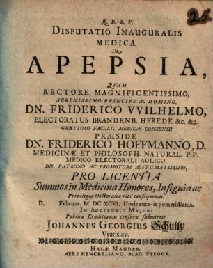 Disputatio Inauguralis Medica De Apepsia