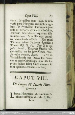 Caput VIII. De Lingua & Literis Hungarorum