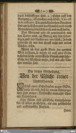 Die dritte Abtheilung. Von der Pflicht treuer Unterthanen