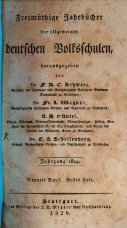 Freimüthige Jahrbücher der allgemeinen deutschen Volksschulen. 9, 9. 1829
