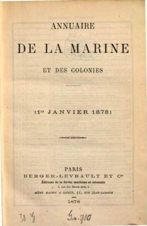 Annuaire de la Marine : pour ... ; réserve. 1878