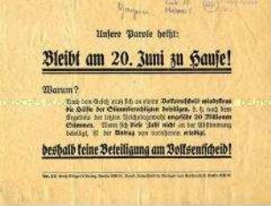 Handzettel gegen die Teilnahme am Volksentscheid über die Fürstenenteignung