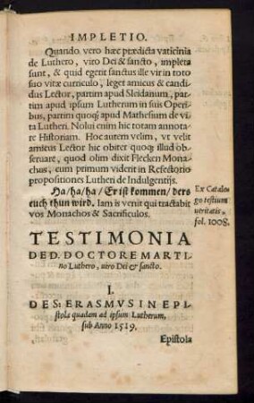 Testimonia Ded. Doctorem Martino Luthero, viro Dei et sancto.