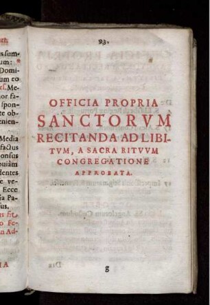 Officia Propria Sanctorum Recitanda Ad Libitum, A Sacra Rituum Congregatione Approbata