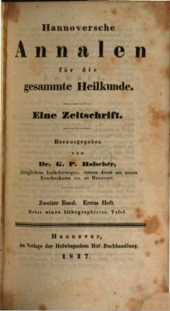 Hannoversche Annalen für die gesammte Heilkunde : eine Zeitschrift. 2, 2. 1837