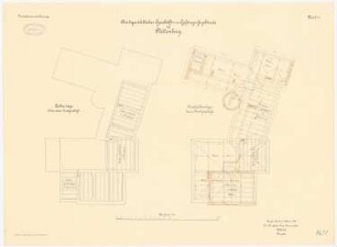 Amtsgericht mit Gefängnis, Plettenberg: Grundriss Balkenlage über Erdgeschoss, Dachgeschoss mit Balkenlage 1:100