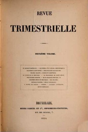 Revue trimestrielle. 2. 1854 = A. 1
