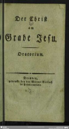 Der Christ am Grabe Jesu : Oratorium