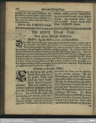 Am andern Pfingst-Tage. Bey guten Pfingst-Schülern. Epistel, Apost. Gesch. 10. v. 42 biß zu Ende