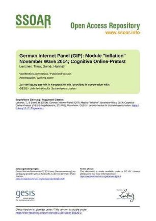 German Internet Panel (GIP): Module "Inflation" November Wave 2014; Cognitive Online-Pretest