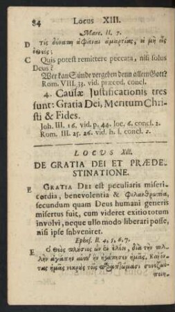 Locus XIII. De Gratia Dei Et Praedestinatione.