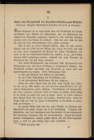 V. Ueber das Verhältniß der Dienstherrschaften zum Gesinde