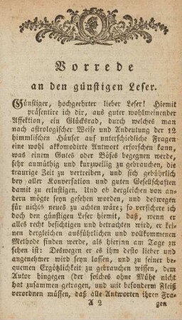 Vorrede an den günstigen Leser