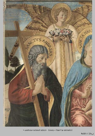 Madonna mit Kind, Heiligen und zwei Engeln : Madonna mit Kind, den Heiligen Andreas und Prosper und Engeln