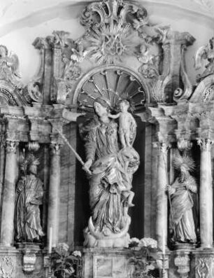 Marienaltar : Marienaltar (1740). Fischbachau, Ehemalige Benediktiner-Klosterkirche, Südseitenschiff