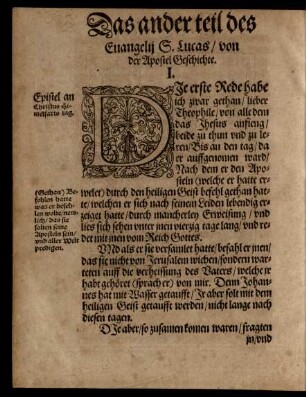 Das ander teil des Evangelii S. Lucas/ von der Apostel Geschichte.
