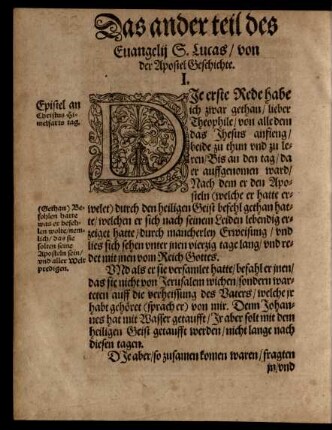 Das ander teil des Evangelii S. Lucas/ von der Apostel Geschichte.