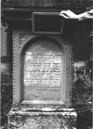 Grabstein 540 (Index: 99895454) Material: Sandstein Zustand: verwittert Maße HxBxT: 168x53x22 cm Beschreibung: Stele mit Rundbogenaufsatz; profilierter Sockel Symbolik: Palmette: Grabstein 540 (2)