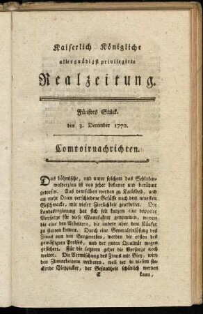Fünftes Stück. den 3. December 1770.