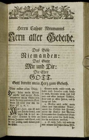 Herrn Caspar Neumanns Kern aller Gebethe.