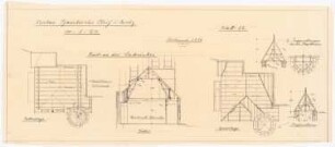 Dekanatskirche, Clerf (Clervaux): Aufsicht der Balkenlage, Sparrenlage und Schnitt der Sakristei 1:50