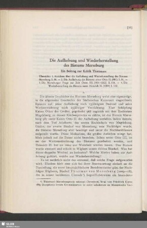 Die Aufhebung und Wiederherstellung des Bistums Merseburg : Ein Beitrag zur Kritik Thietmars