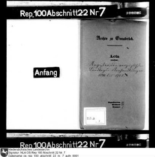 Register der vorzüglichsten Landtagsverhandlungen im Hochstift Osnabrück