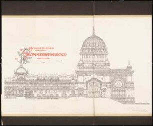 Fürstliche Sommerresidenz Schinkelwettbewerb 1886: Seitenansicht Atrium mit Schnitt 1:125