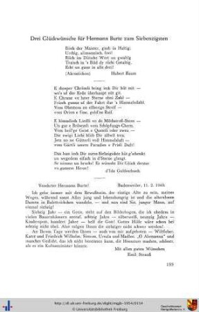 Drei Glückwünsche für Hermann Burte zum Siebzigsten