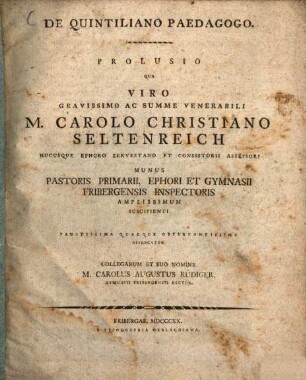 De Quintiliano paedagogo Prolusio