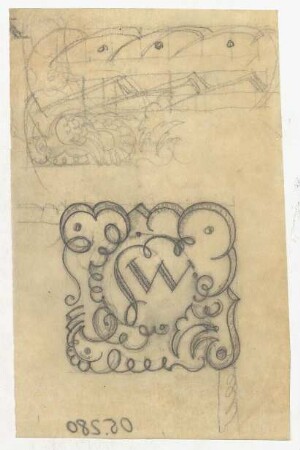 Kalligrafie- und Monogrammstudie : W als Initiale ornamental gestaltet; Skizze