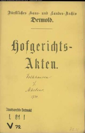 Volkhausen, Advokat gegen Richter Märtens zu Lage - Schuldforderung