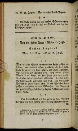 Zweyter Abschnitt. Von der hohen Feder-Wildpret-Jagd.