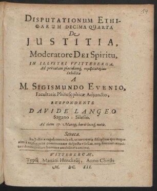 Disputationum Ethicarum Decima Quarta De Iustitia