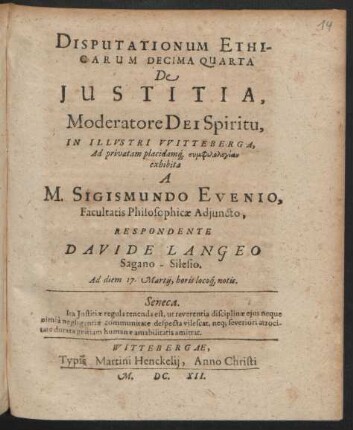 Disputationum Ethicarum Decima Quarta De Iustitia