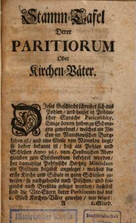 Stamm-Tafel Derer Paritiorum Oder Kirchen-Väter