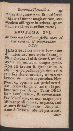 Erotema XVI. An damnaetio scelestorum spectet etiam ad misericordiam & beneficentiam DEI?