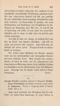 491-495 [Rezension] Fessler, Joseph, Institutiones Patrologiae; Tomus I