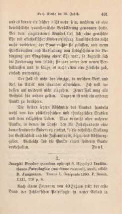 491-495 [Rezension] Fessler, Joseph, Institutiones Patrologiae; Tomus I