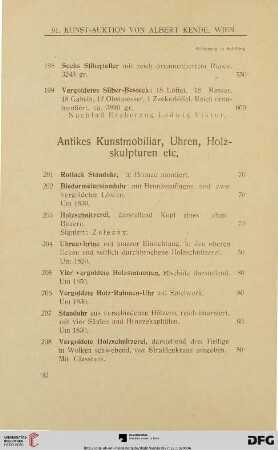 Antikes Kunstmobiliar, Uhren, Holzskulpturen etc. (Nr. 201-229)