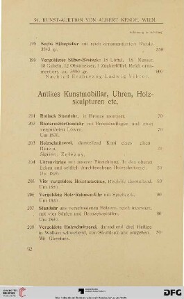 Antikes Kunstmobiliar, Uhren, Holzskulpturen etc. (Nr. 201-229)
