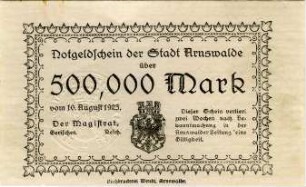 Arnswalde, Stadt: 500.000 Mark 1923